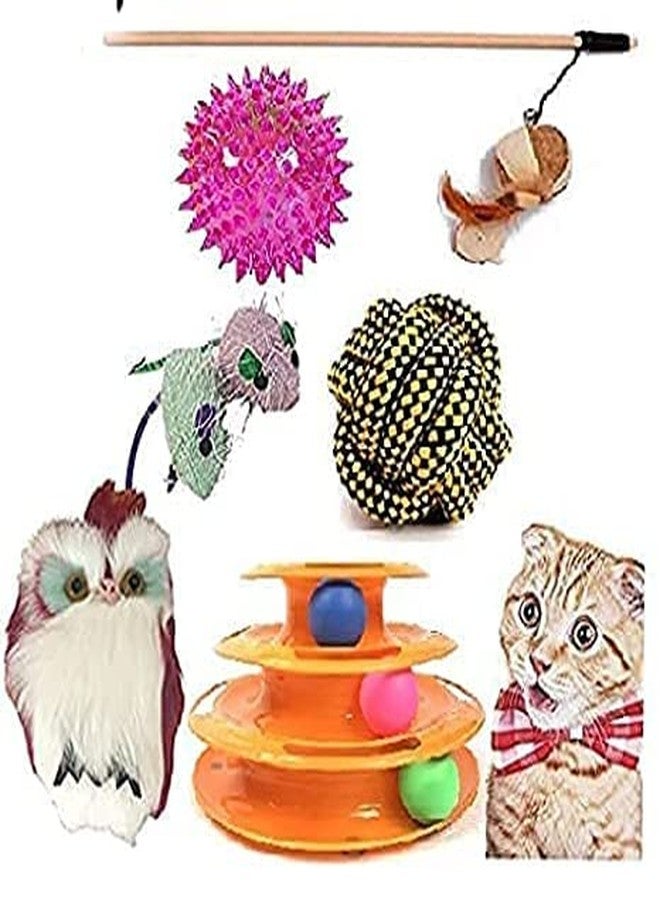 Pups&Pets مجموعة ألعاب القطط والقطط الصغيرة المميزة من Pups&Pets، 6 في 1 - لعبة الترامبولين للقطط | برج المسار | عصا القطط | كرة السيزال | لعبة الفأر القطيفة | لعبة الكرة المضيئة (مجموعة من 6 قطع) - Image 1